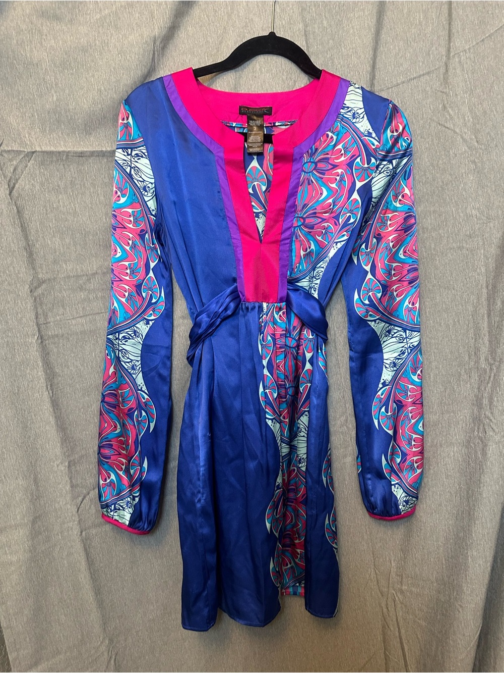 Custo Barcelona Blue and Pink Printed Long Sleeve Dress vintage